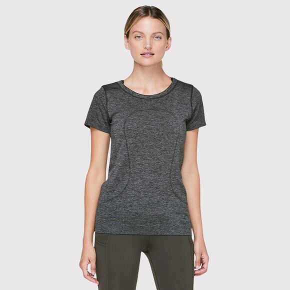 Lululemon Womens Black Heather Swiftly Tech Short Sleeve Relaxed Fit Tee Size 10 - Picture 1 of 9